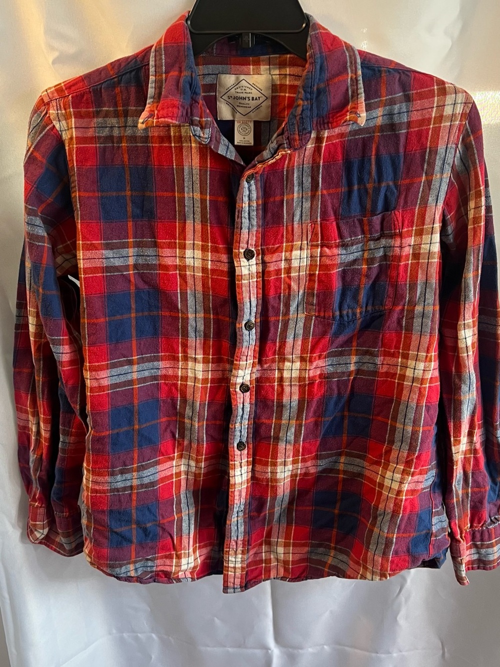 St. John's Bay Red, Blue & White Plaid Button-Down Shirt
